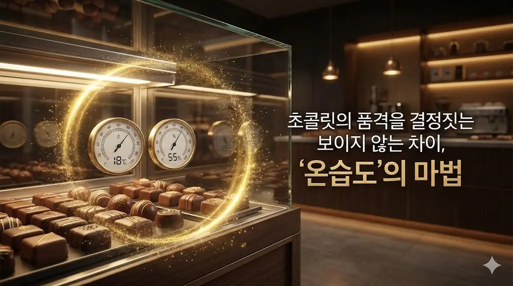초콜릿 보관 적정 온습도 강조 이미지 및 관련 문구