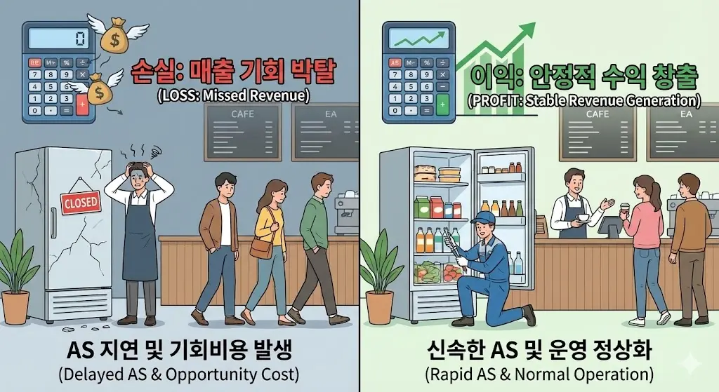 AS 지연에 따른 매출 손실과 신속한 AS를 통한 안정적 수익 비교