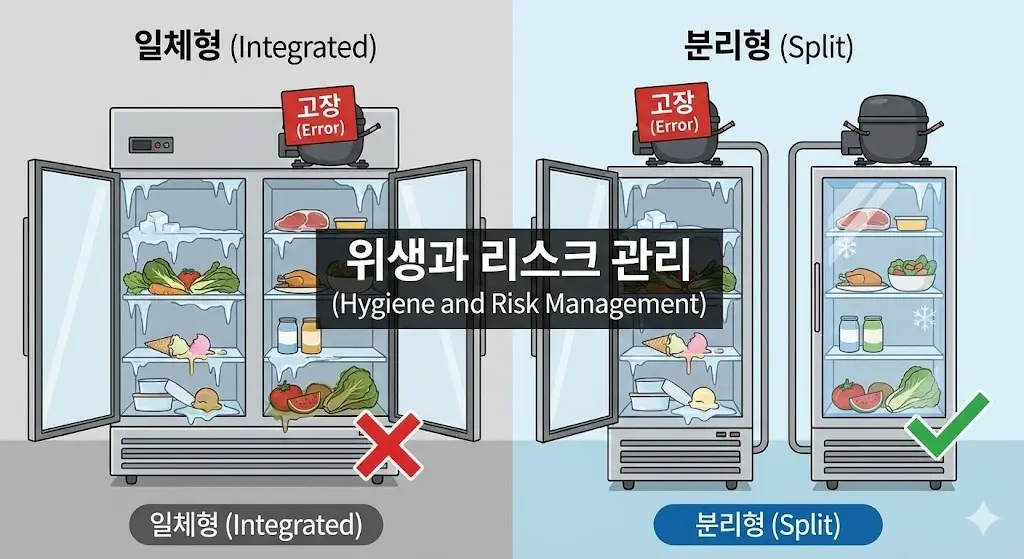 컴프레서 고장 시에도 한쪽 기능이 유지되어 식재료 손실을 방지하는 든든한 위생 및 AS 방어선 시각화