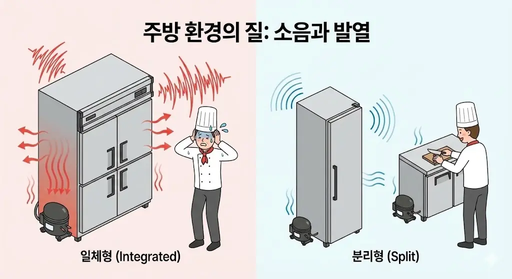 저소음과 저발열 설계로 쾌적해진 주방에서 요리사의 조리 능률이 향상되는 모습