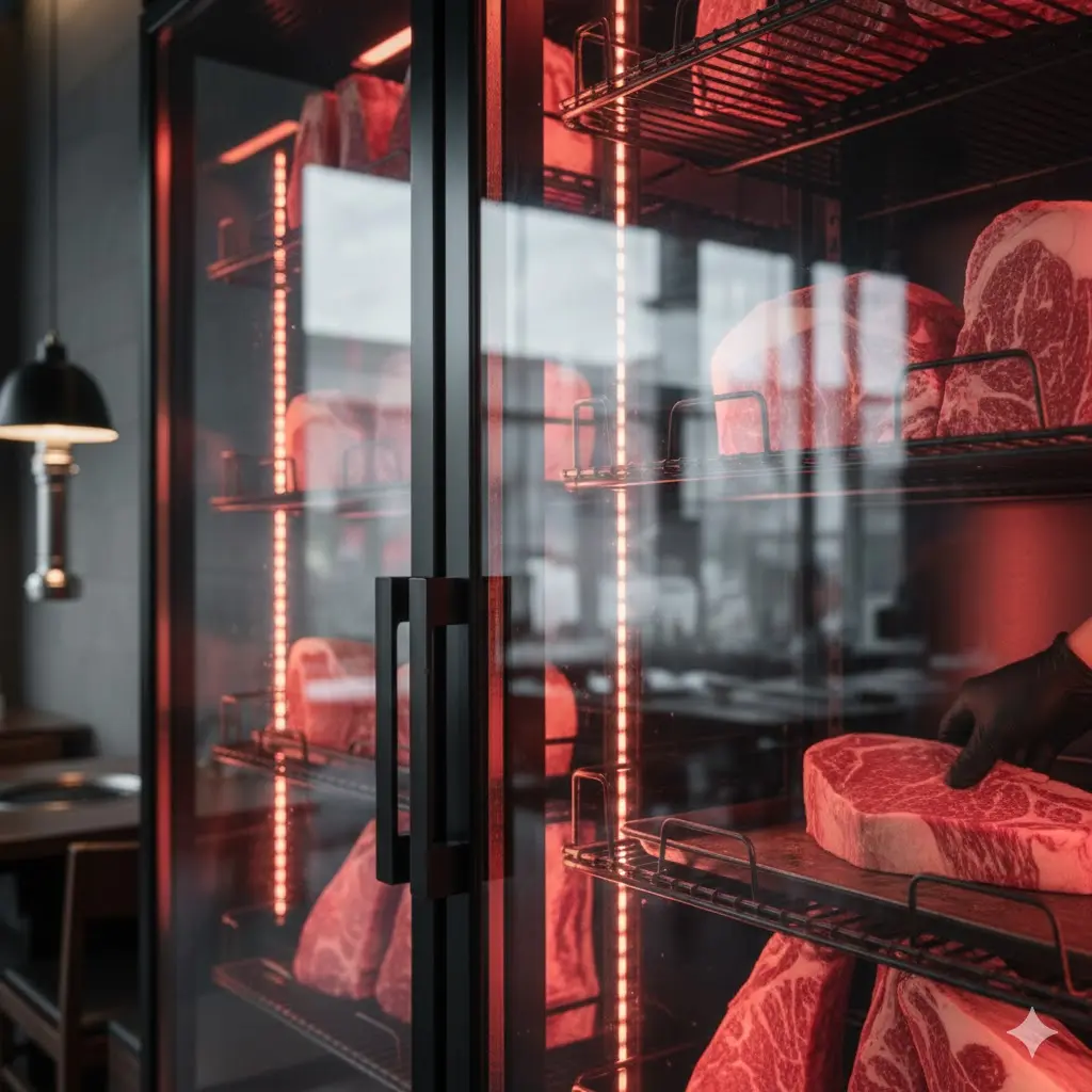 3중 열선 유리의 단면과 결로가 전혀 없는 맑은 표면을 보여주는 매크로 컷.