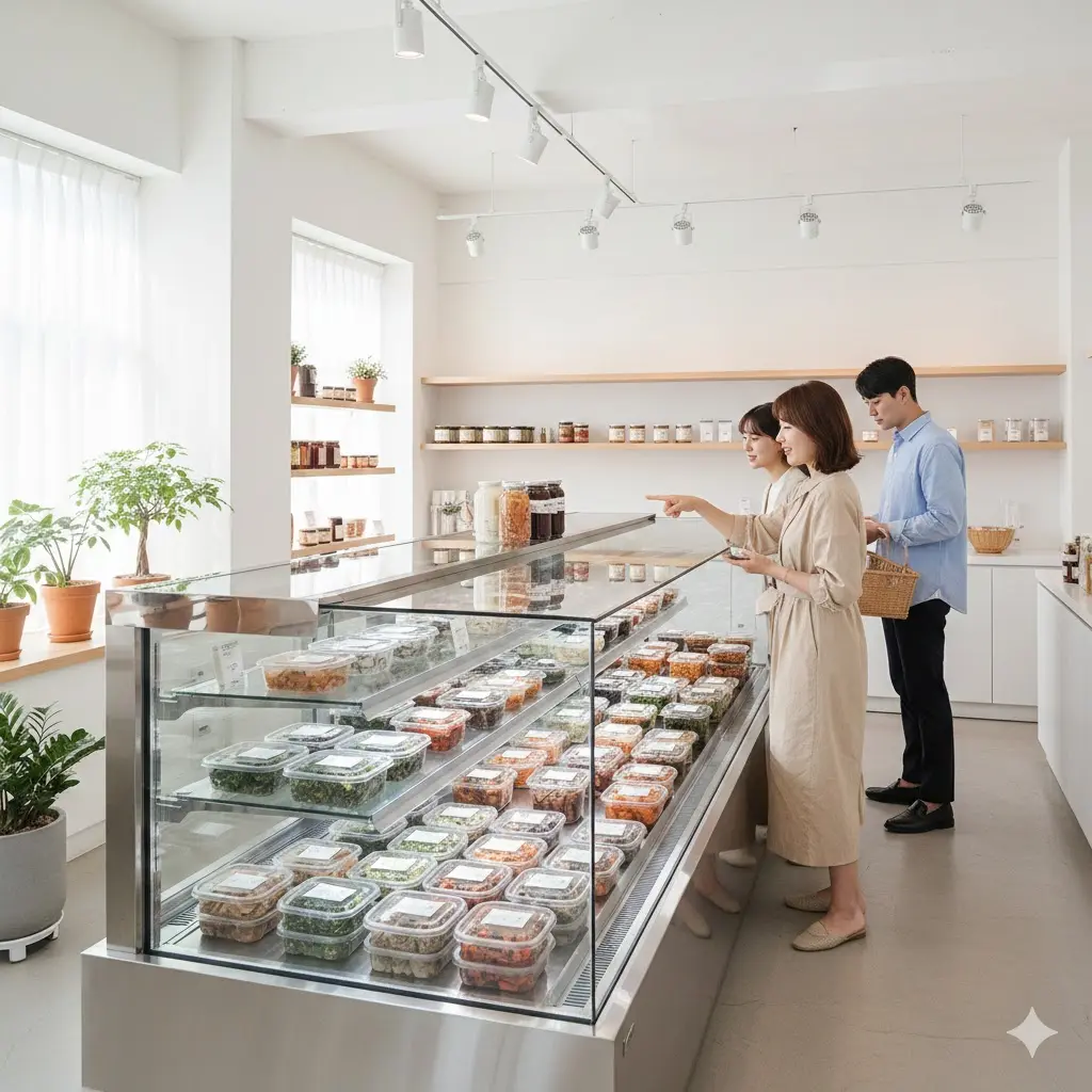 반찬전문점에 진열된  반찬쇼케이스