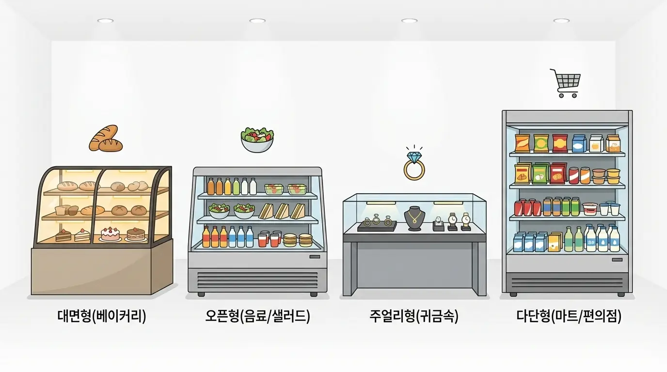 다양한 형태의 유리진열장 종류