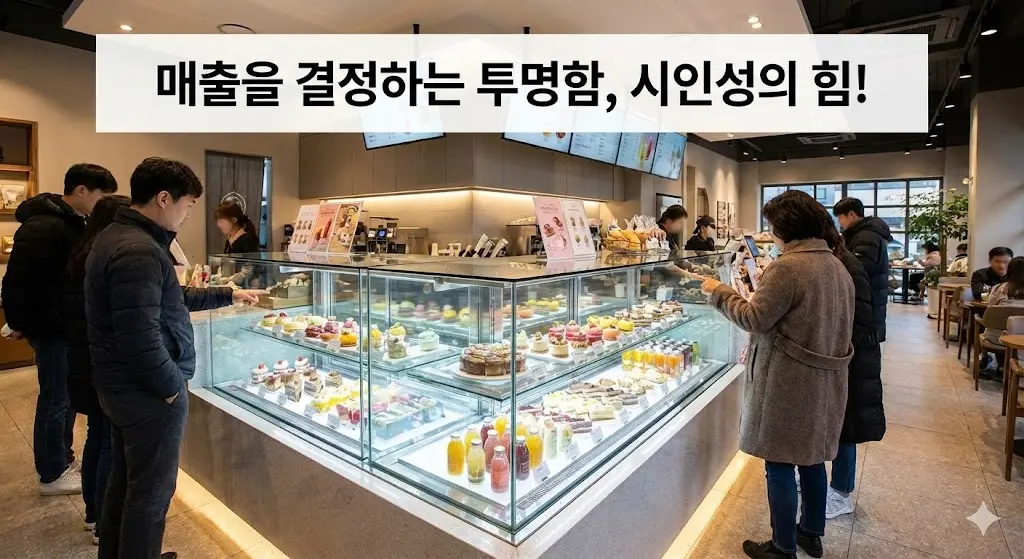 활기찬 매장의 모습을 통해 시인성의 중요성을 시각적으로 표현했습니다