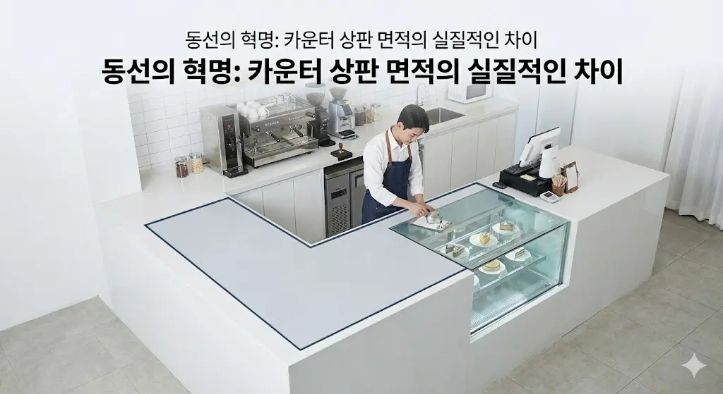 빌트인 설치로 확보된 넓고 깔끔한 카운터 작업 공간