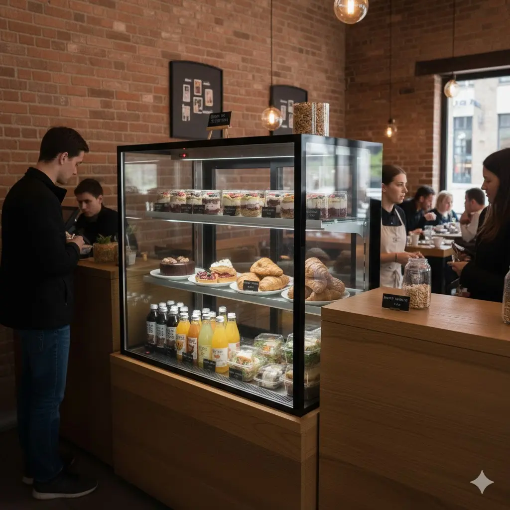 내부 습도와 온도가 유지되어 디저트 신선도가 뛰어난 카페 진열장 타입 매장 냉장고