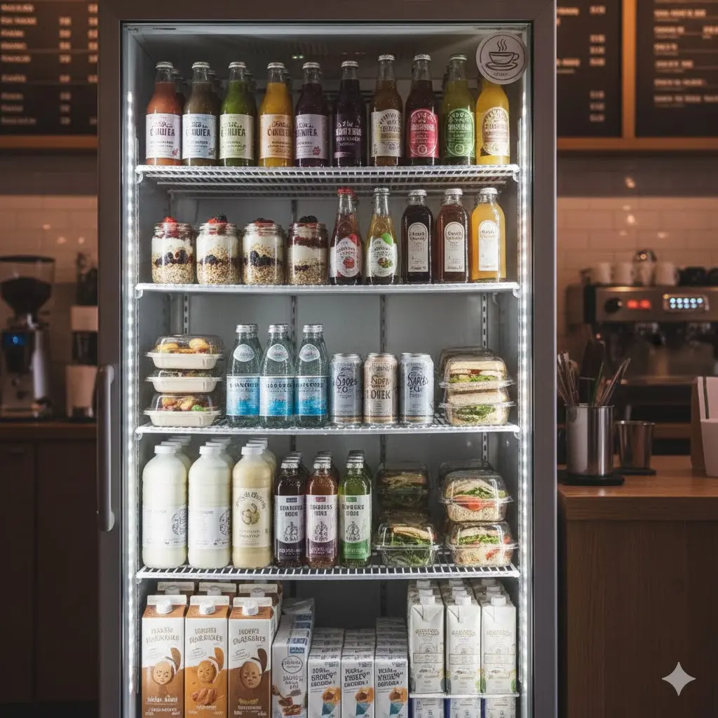 소비자 동선을 고려한 식품 매장용 냉장고 진열 모습