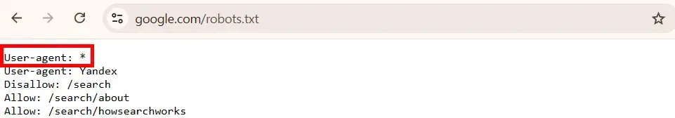 모든 크롤러를 의미하는 user-agent: * 예시