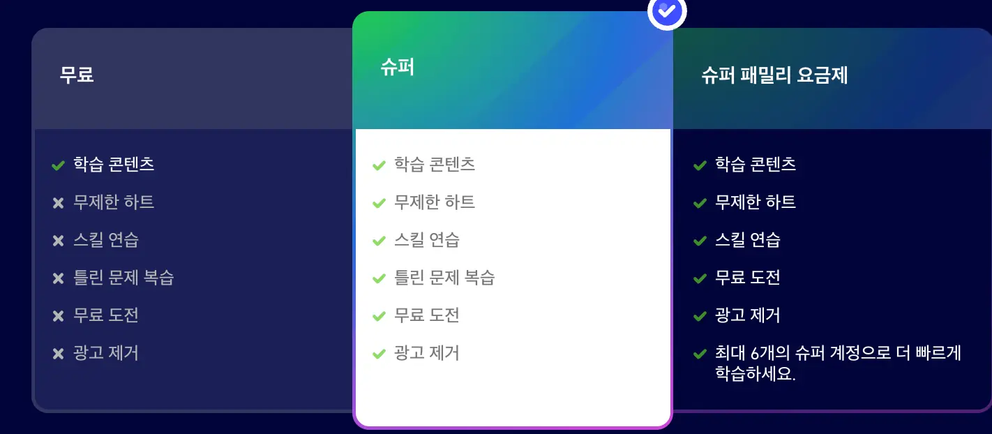 듀오링고 무료 유료 차이