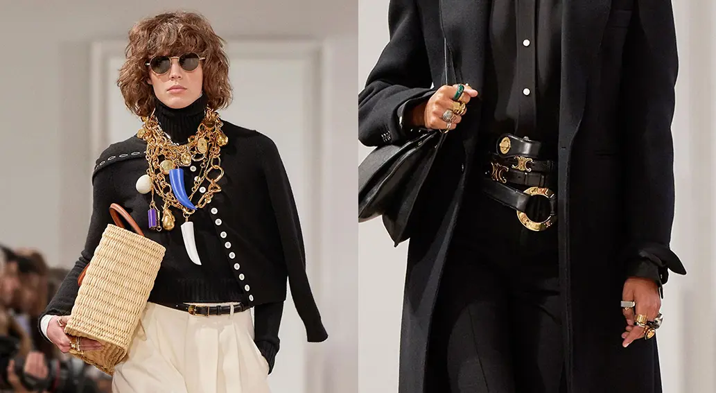 셀린느 2026 S/S 컬렉션, 멀티 주얼리와 벨트 레이어드 스타일링으로 표현한 콜라주 패션