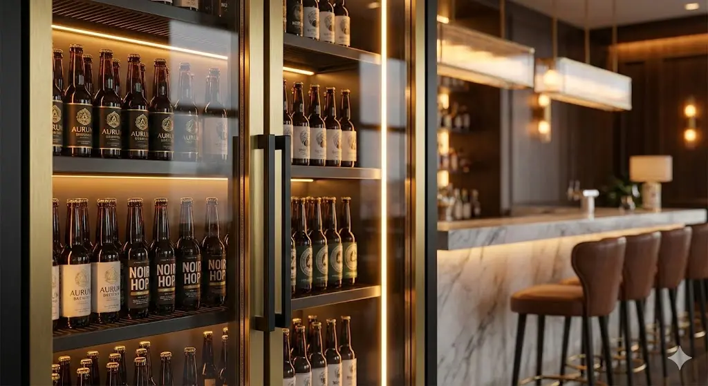 고급스러운 골드 프레임의 프리미엄 맥주냉장고 썸네일 이미지