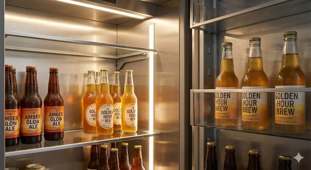 내부 조명이 아름답게 비치는 프리미엄 업소용냉장고 내부