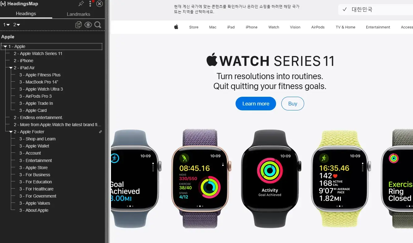 HeadingsMap으로 확인한 애플 홈페이지의 H태그