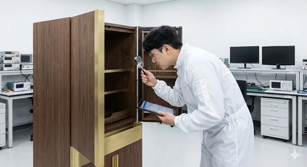 미니바냉장고 품질을 세밀하게 점검 중인 한국인 기술 전문가