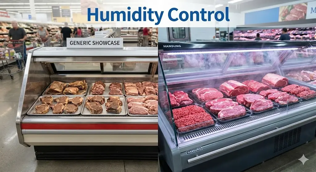 일반 냉장고와 정습 고기쇼케이스의 육질 보존 상태 비교