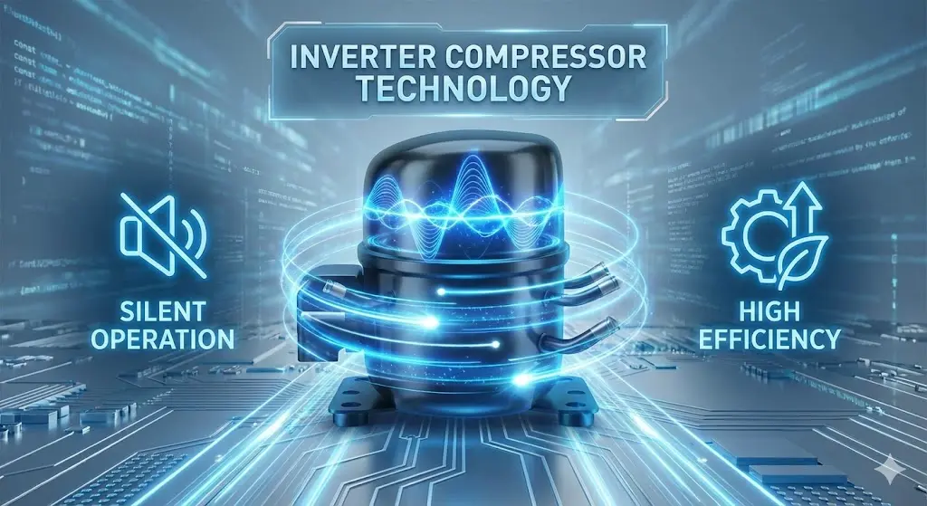 고기쇼케이스의 저소음 및 고효율 기술을 설명하는 인포그래픽