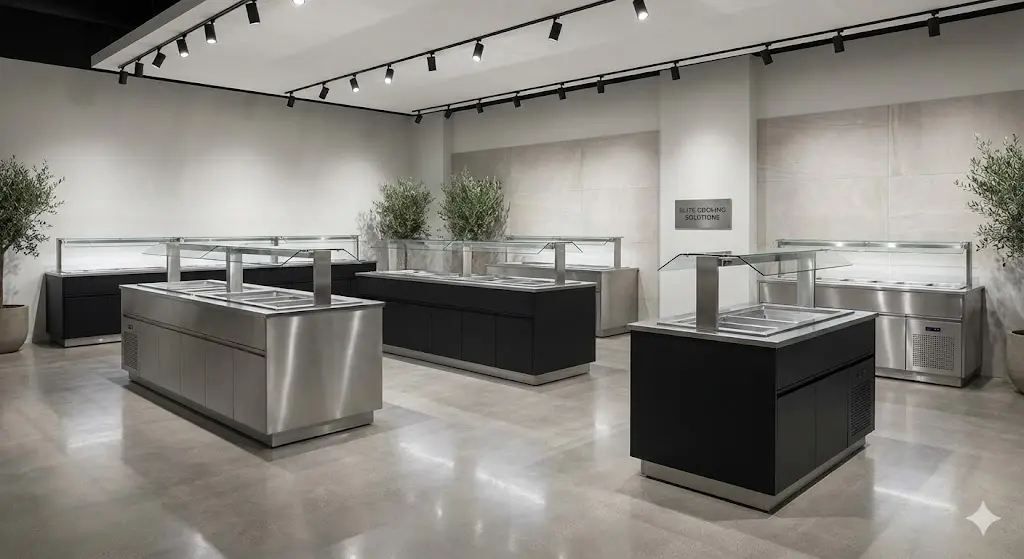 쇼룸에 전시된 다양한 디자인의 프리미엄 샐러드바냉장고들.