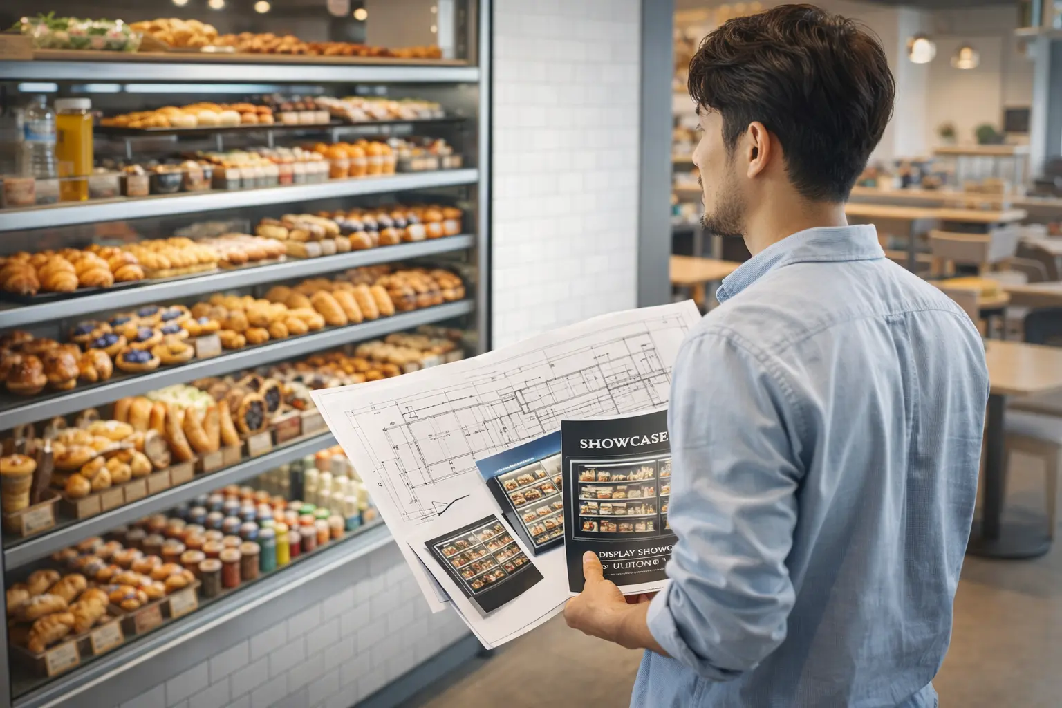 쇼케이스 선택을 고민하는 카페 창업자.