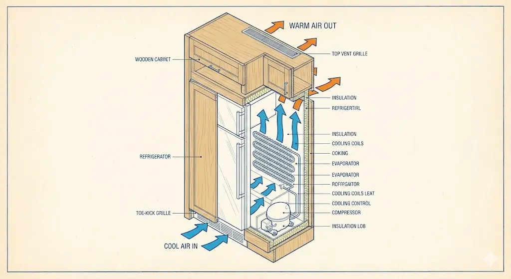 호텔 가구 내 빌트인 설치 시 효율적인 열 배출 설계 구조도