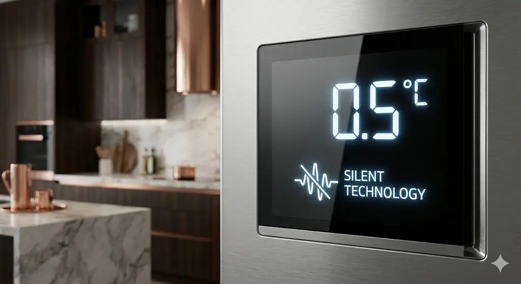 커피냉장고의 미세 온도 제어 성능을 보여주는 디지털 패널  3. 이미지 프롬프트 3 (브랜드 비교 갤러리)