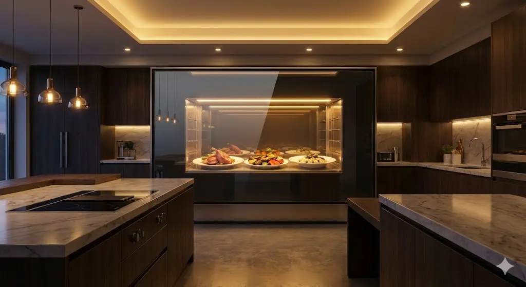 럭셔리 오픈 키친에 설치된 하이엔드 업소용보온고