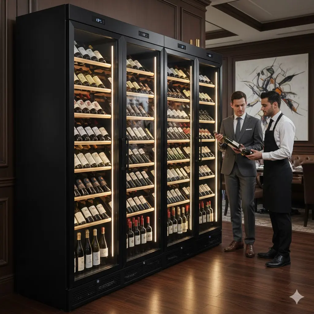 화이트와 레드 와인을 구분해 보관할 수 있는 듀얼 존 시스템의 업소용 와인셀러