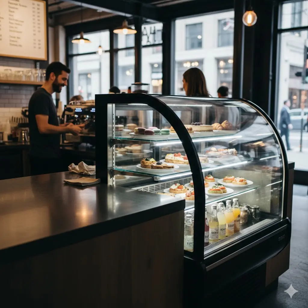 실제 매장 테이블 위에 설치되어 손님들에게 메뉴를 선보이는 쇼케이스 실물 사진