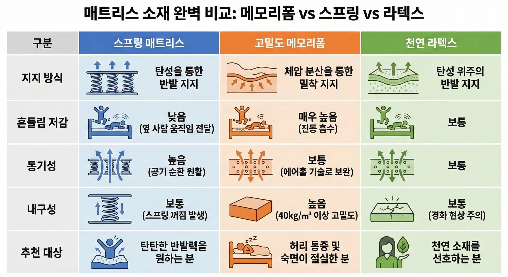 좋은 매트리스 구하는법 - 매트리스 소재 비교