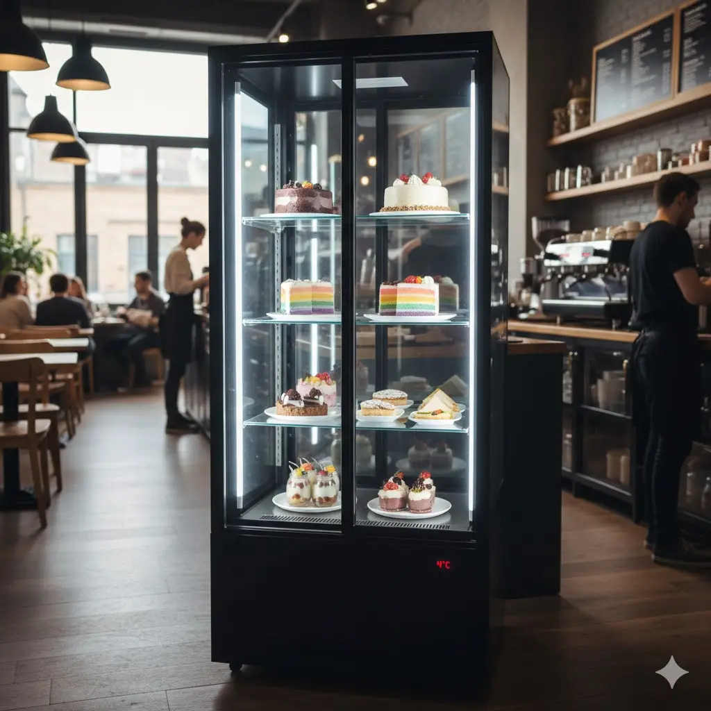 좁은 매장에서도 효율적으로 배치 가능한 슬림한 디자인의 세로형 상업용 냉장고