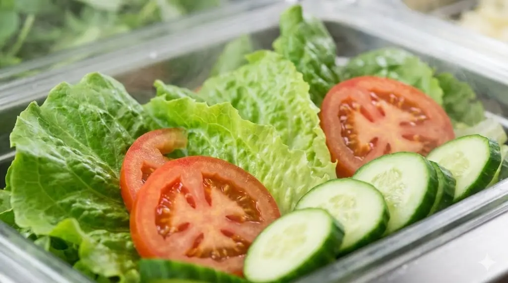 신선하고 아삭한 샌드위치 토핑 재료 클로즈업 이미지