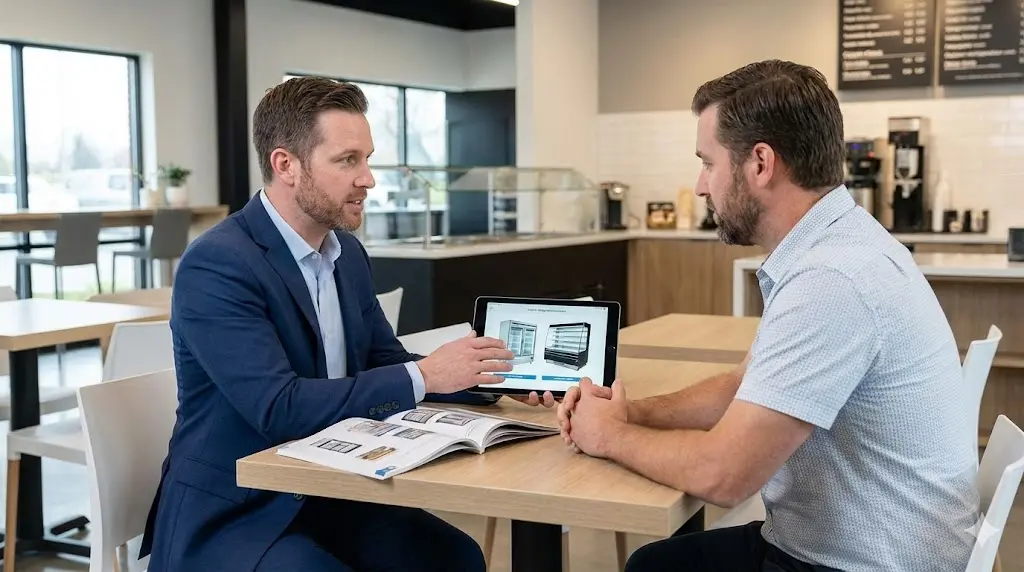 전문 컨설턴트와 토핑냉장고 맞춤 상담을 진행하는 모습의 이미지