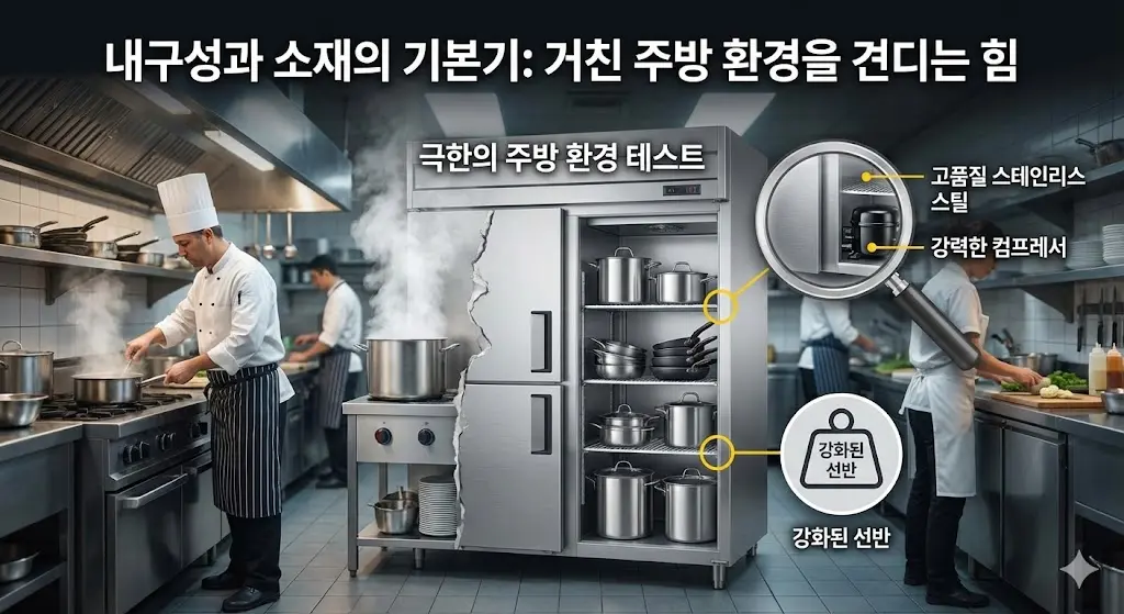 습기와 열기가 강한 주방 환경에서도 부식 없이 견디는 고품질 스테인리스 소재 냉장고의 내구성