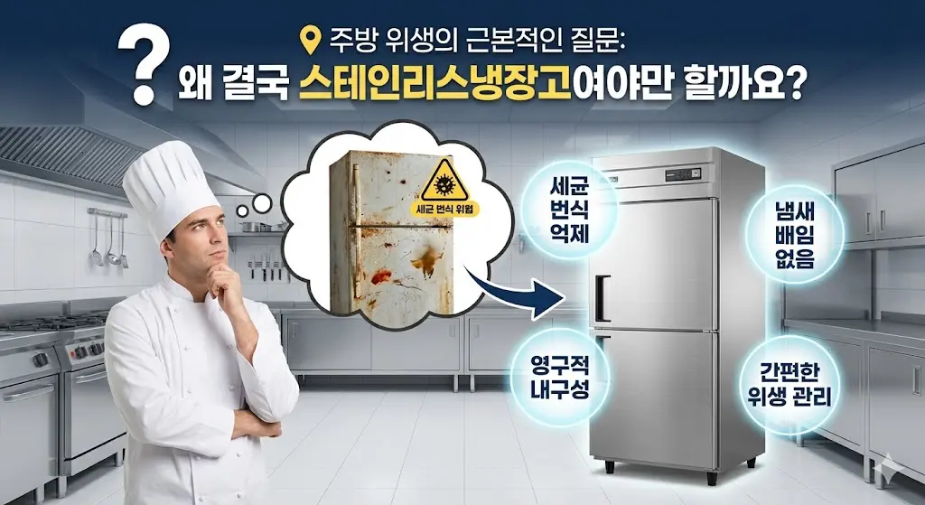 주방 위생을 위해 결국 업소용 스테인리스 냉장고를 선택해야 하는 이유를 설명하는 대표 이미지