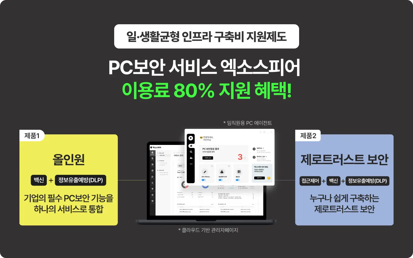 일·생활균형 인프라 구축비 지원제도 PC보안 서비스 엑소스피어 이용료 80% 지원