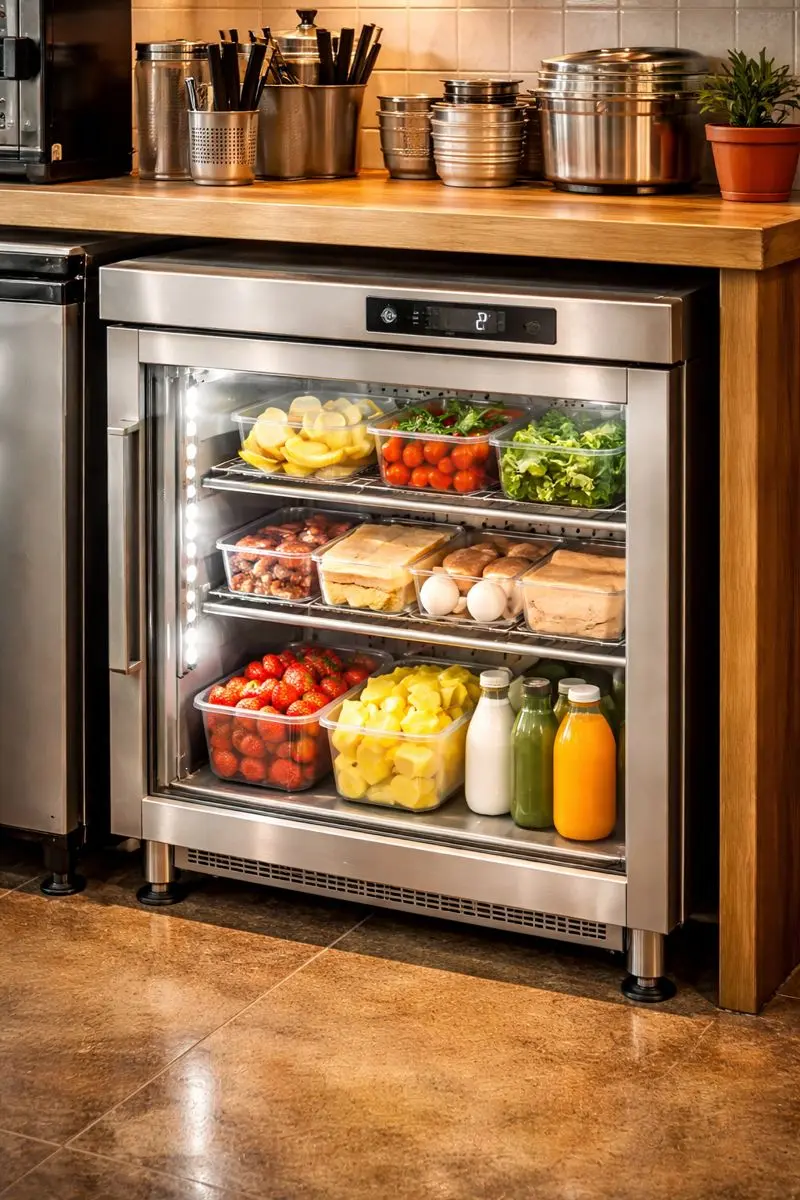 3중 로이유리를 통해 결로 없이 내부 식자재가 선명하게 보이는 업소용 미니 냉장고