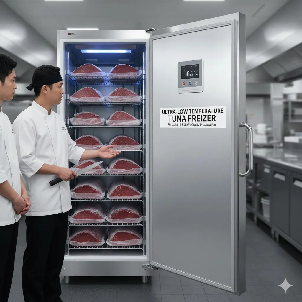 고가의 참치 식재료를 대량으로 신선하게 보관하고 있는 대형 참치냉동고 내부 모습