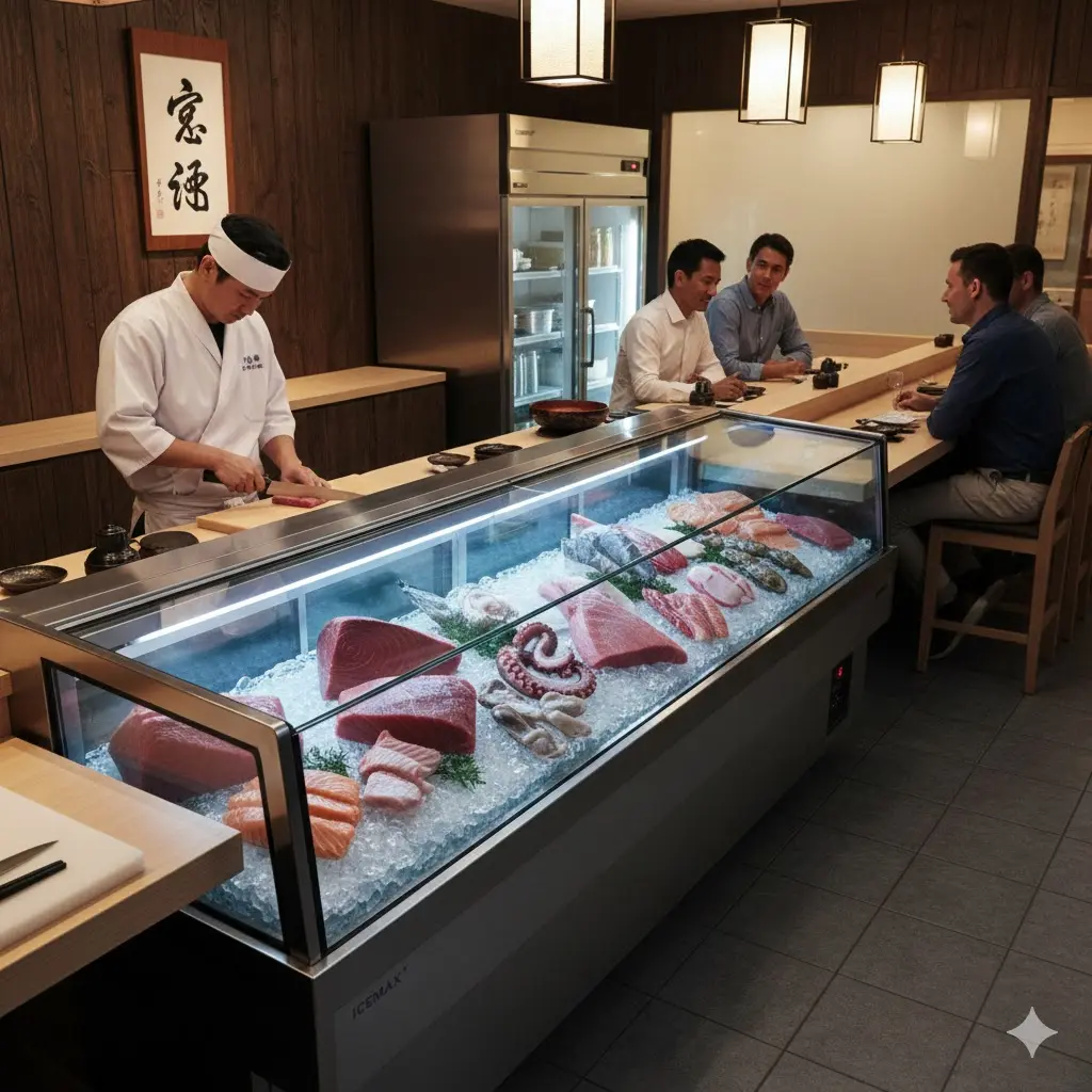 한성쇼케이스의 기술력이 집약된 참치냉동고의 세련된 측면 모습