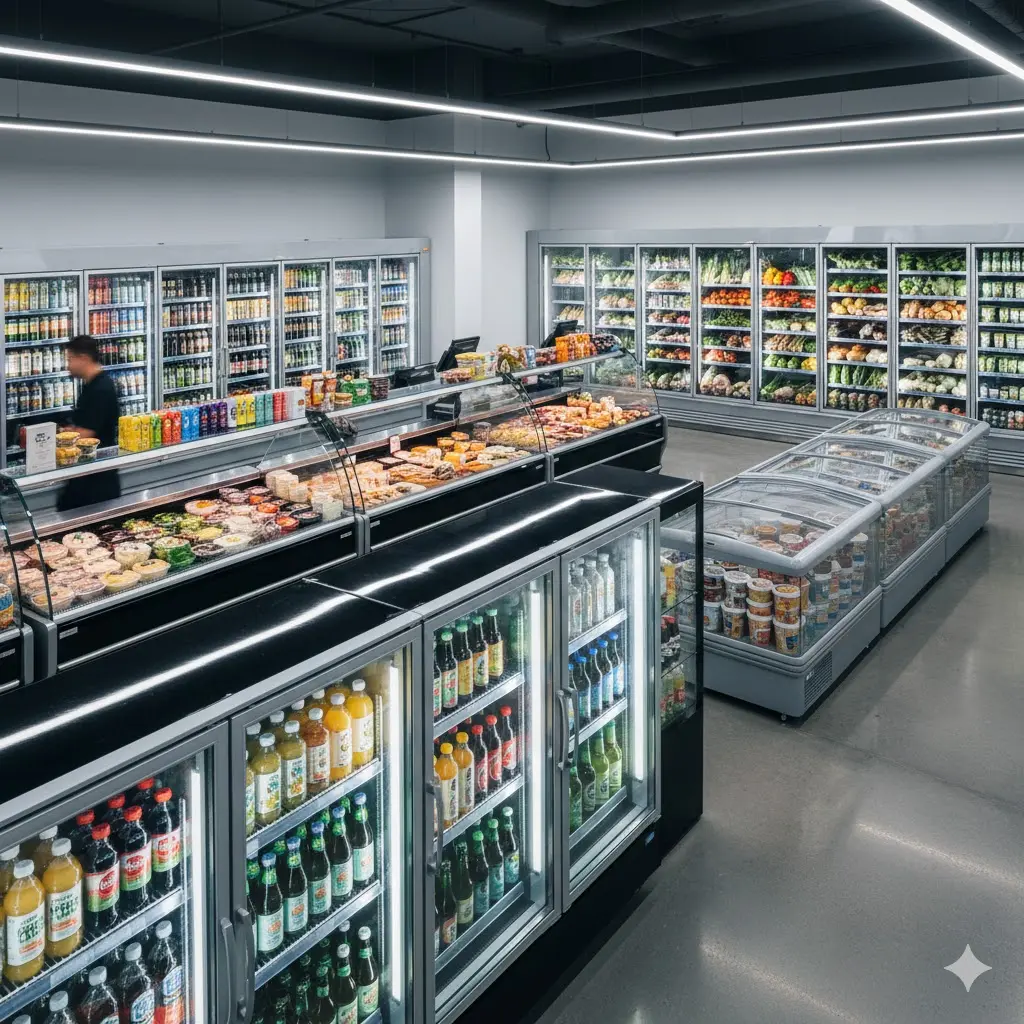 브랜드 일체감 강조: "동일한 브랜드의 디자인으로 통일하여 매장의 전문성을 높인 업소용 냉장 쇼케이스 라인업