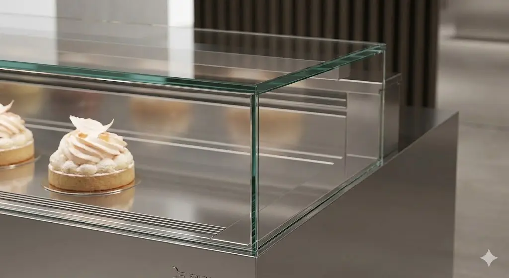 프레임 없이 매끄럽게 연결된 초투명 유리 접합부 디테일, 시야를 가리지 않는 디자인.