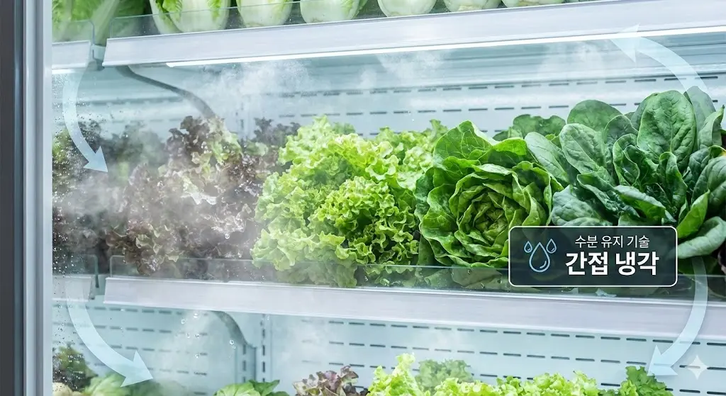 수분 증발을 막는 간접 냉각 시스템: 잎채소 끝까지 살아있는 싱싱함