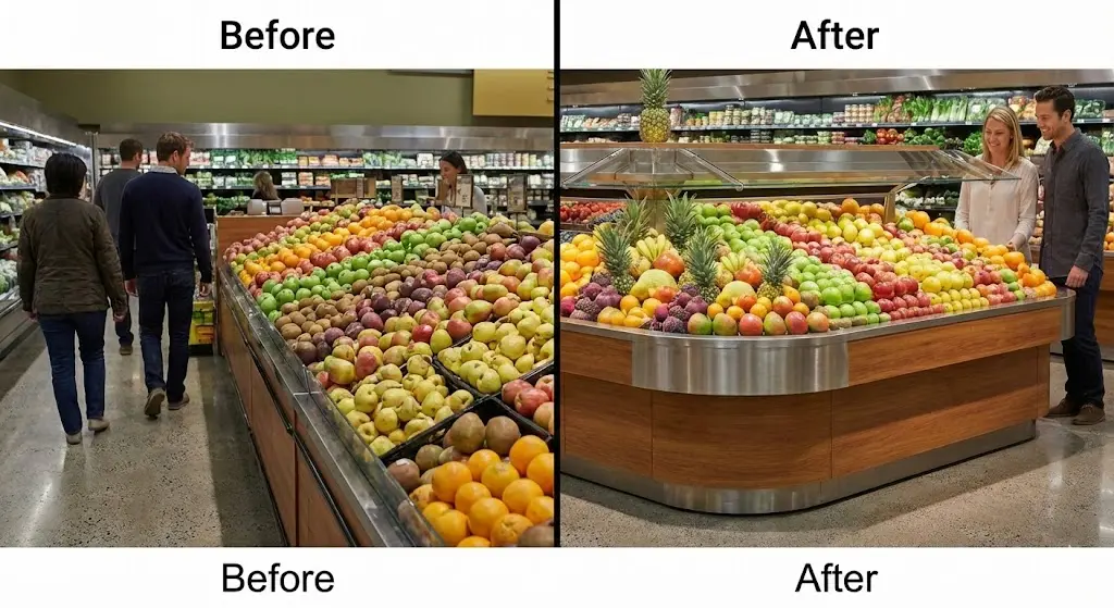 과일 매장의 자부심, 진열대에서 시작됩니다: 왜 진열 방식이 매출을 결정할까요?