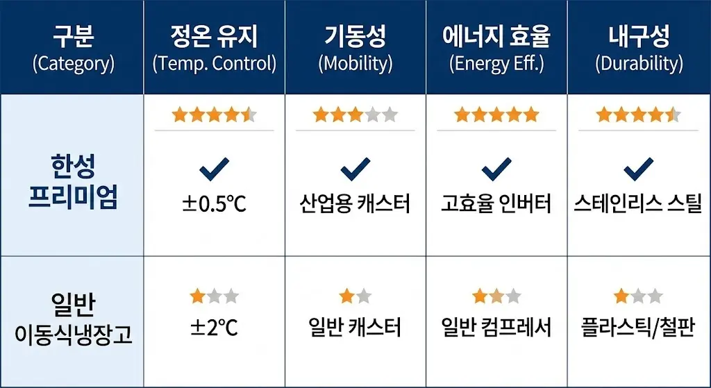 이동식냉장고 성능 및 기동성 비교 요약표