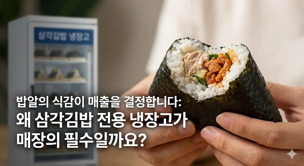신선한 삼각김밥의 촉촉한 밥알과 속재료 클로즈업