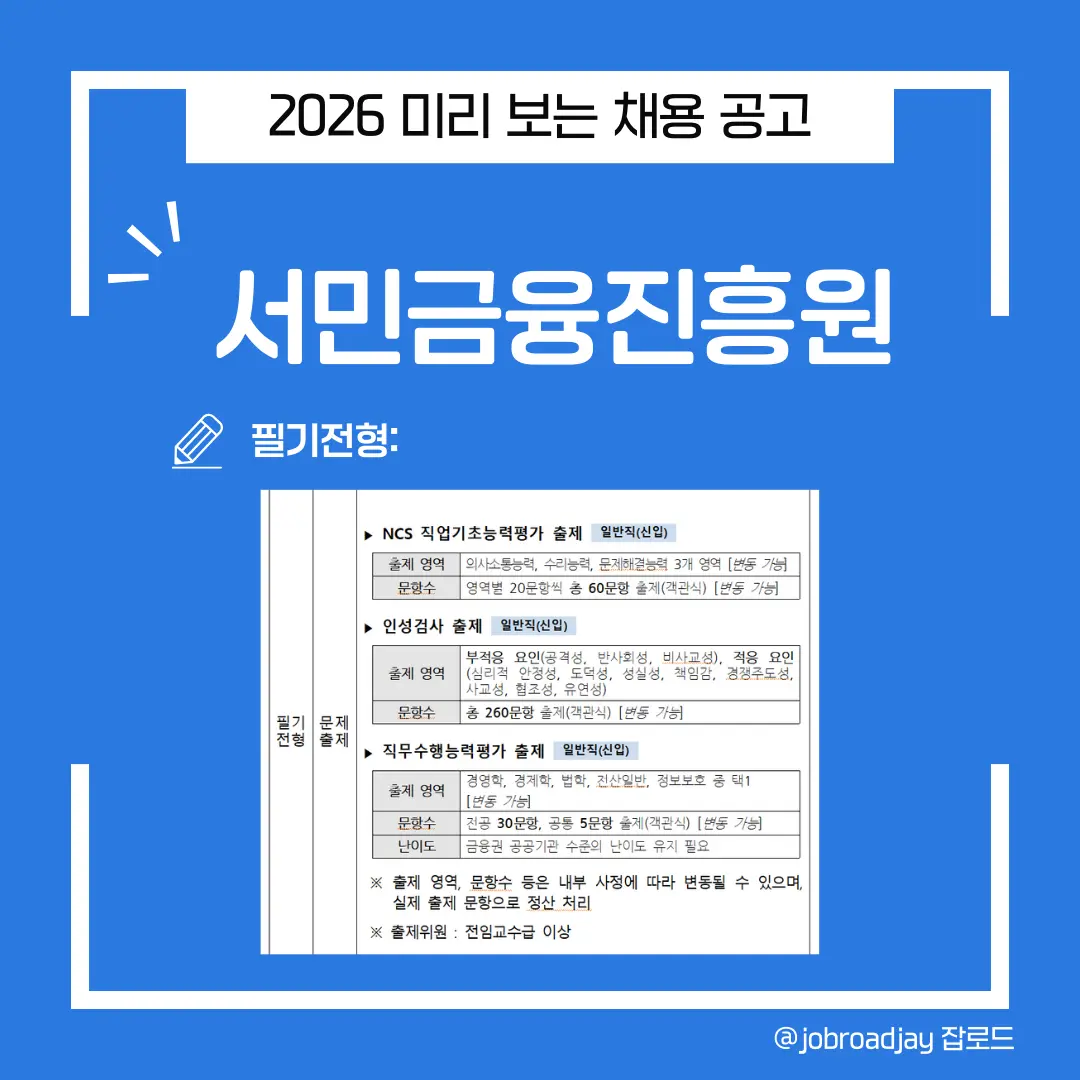 2026 서민금융진흥원 필기전형