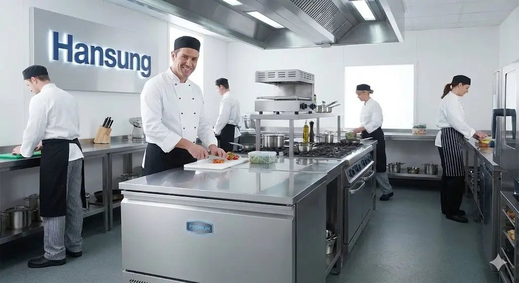 한성 테이블냉동고를 중심으로 효율적으로 운영되는 전문 주방 전경