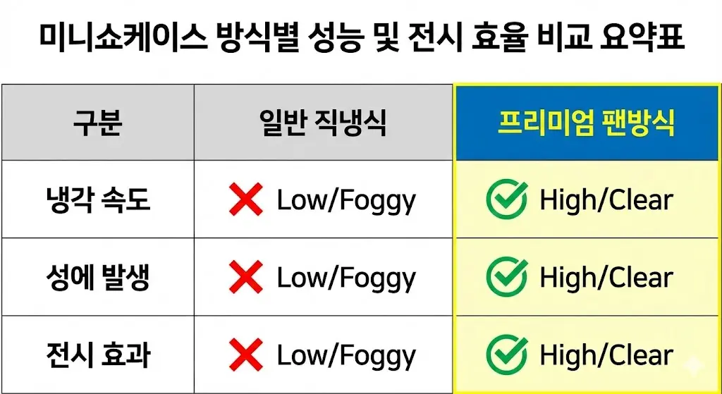 미니쇼케이스 방식별 성능 비교표