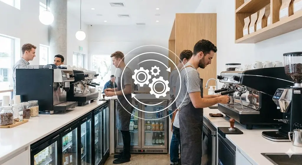 효율적인 작업 동선과 최신 카페장비로 활기찬 카페의 모습