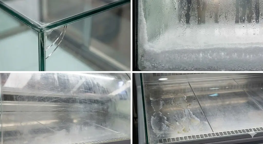 깨진 유리, 성에, 긁힘, 오염 등 쇼케이스 유리 교체가 필요한 신호들