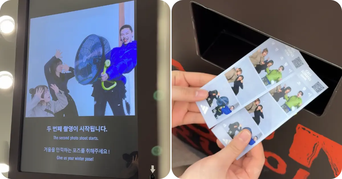 아디다스 성수 ‘CAFÉ 3 STRIPES SEOUL’에서 포토부스 촬영 후 AI가 화보 비주얼과 사용자를 합성한 이미지를 생성하고, 결과물이 공간 LED에 노출되는 WE-AR 인터랙티브 사례