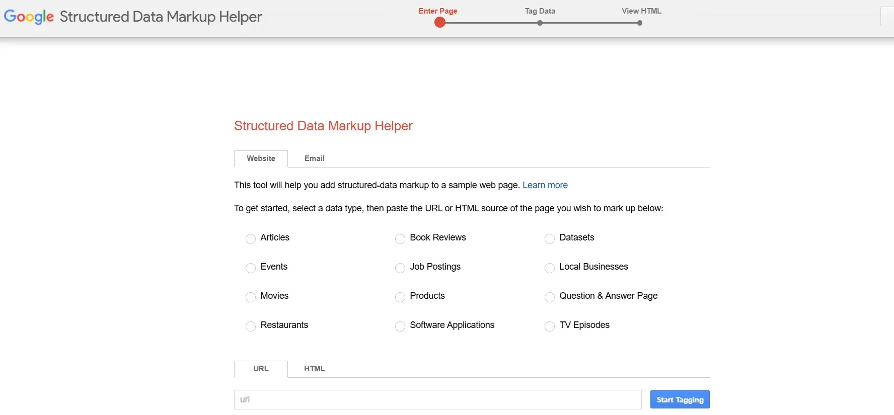 Google Structured Data Markup Helper 첫 페이지 | 리드젠랩